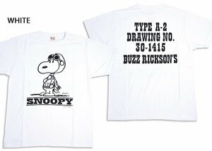 BUZZ×PEANUTS半袖Tシャツ「TYPE A-2」◆BUZZ RICKSON'S ホワイトLサイズ BR79258 バズリクソンズ スヌーピー ミリタリー