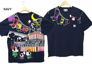 盆踊りパンダ半袖Tシャツ◆PANDIESTA JAPAN ネイビーMサイズ 582216 パンディエスタジャパン 和柄 和風 刺繍