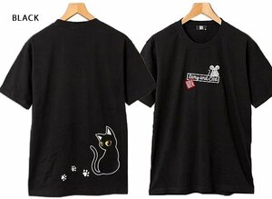 ラミ＆アール 振り向きラミ半袖Tシャツ◆LIN ブラックXXLサイズ AL-75049 黒猫 ネコ ねこ 鼠 ネズミ ユニセックス 和柄