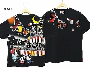 盆踊りパンダ半袖Tシャツ◆PANDIESTA JAPAN ブラックMサイズ 582216 パンディエスタジャパン 和柄 和風 刺繍