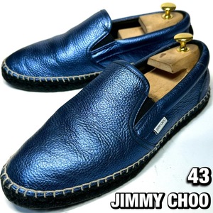 ★JIMMY CHOO 43 メンズ スリッポン ネイビー サイドゴア ジミーチュウ 革靴 中古 管理AB014P6