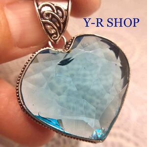  Heart type blue topaz. antique style pendant top * lady's necklace silver 925 stamp color stone ethnic India new goods Y-R