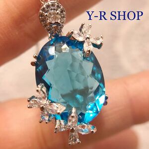  with translation Switzerland blue topaz . white topaz. . flower design pendant * lady's necklace silver accessory color stone new goods 