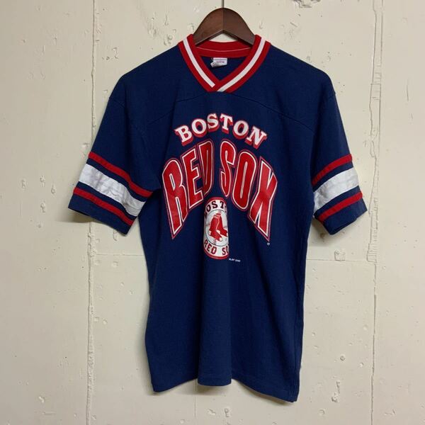 00s MLBボストンレッドソックス半袖VネックTシャツ古着ボーイズXLアメリカ製USA製
