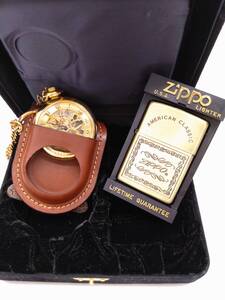 新品 懐中時計 レザーカバー ZIPPO オイルライター 95年製 ビンテージ Brandnew vintage American Classic gold Genuine Leather 