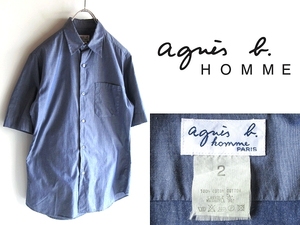 希少 90s00sビンテージ agnes b. homme アニエスベーオム コットン 半袖 シャンブレーシャツ 2 ネイビー インディゴ 紺 ネコポス対応