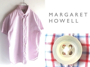 ネコポス対応 MARGARET HOWELL マーガレットハウエル コットン 半袖 グラフチェックシャツ S トリコロール 赤 青 白 日本製 MHL.