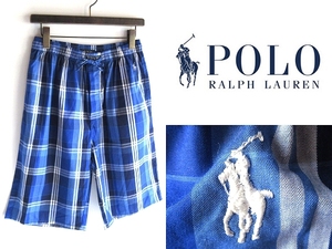  прекрасный товар POLO RALPH LAUREN Ralph Lauren Polo po колено вышивка Logo нашивка проверка легкий шорты шорты шорты M голубой 