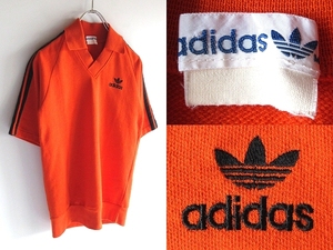  rare 80s Vintage adidas Adidas to ref . il Logo embroidery pull over shirt V neck polo-shirt game T-shirt orange man woman have on possible 