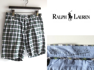 Polo by Ralph Lauren ポロ ラルフローレン SLIM GI FIT コットン タータンチェック柄 ショートパンツ ショーツ W30 ネイビー グリーン