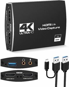 4K HDMI キャプチャーボードswitch対応 USB 3.0ゲームキャプチャー USB/Type-C 1080P 60fps HDMIループ出力、