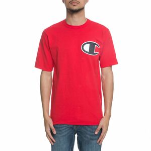 ラスト1 USA規格 【M】 リバースウィーブ仕様 Champion チャンピオン ヘリテージTシャツ HERITAGE 刺しゅう ビッグロゴ 半袖 Tシャツ 赤