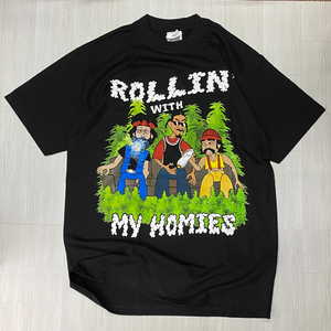 LA発 【M】 Cheech & Chong チーチアンドチョン 半袖 ヘビーウェイト Tシャツ 黒 ROLLIN' WITH MY HOMIES アメリカンコメディ ヒッピー