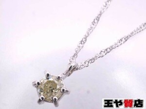 イエローダイヤ0.10ct スクリューネックレス K18WG ホワイトゴールド