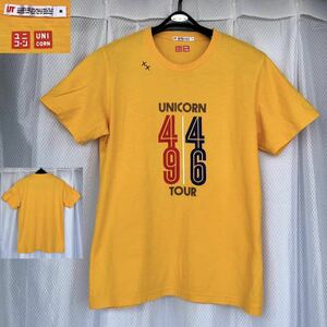 完売貴重★ユニコーン コラボ Tシャツ 4946 TOUR ユニクロ 再結成記念UT★黄色 UNIQLO UNICORN 奥田民生 トップス バンドT ロックT 半袖