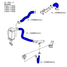 JB64ジムニー シリコン ターボホース ブルー 4点セット インテーク ホース パイピング 3層構造 S-158_画像3