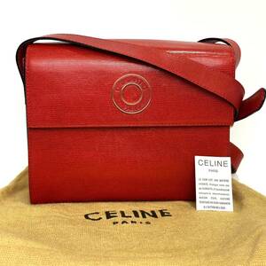 希少!!良品◇CELINE セリーヌ『M12』牛革 レザー サークル ショルダー バッグ ボルドー 赤 レッド斜めがけOK! イタリア製 vintage