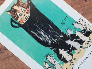 ビンテージ雑貨・1981年復刻版・猫のアンチックポストカード・1枚・M☆アンティーク絵葉書