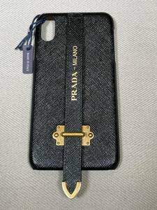  новый товар не использовался PRADA iPhone XS Max смартфон кейс iPhone кейс Prada Logo ⑤safia-no чёрный черный Gold кожа натуральная кожа ремень 