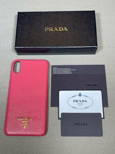 新品 未使用 PRADA iPhone XS Max スマホ ケース iPhoneケース プラダ ロゴ ⑧ サフィアーノ ピンク レザー 本革