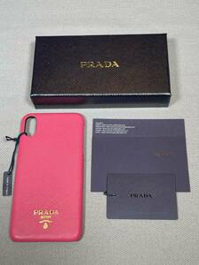 新品 未使用 PRADA iPhone XS Max スマホ ケース iPhoneケース プラダ ロゴ ⑨ サフィアーノ ピンク レザー 本革