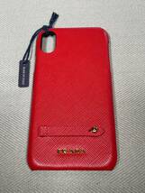 新品 未使用 PRADA iPhone X XS スマホ ケース iPhoneケース プラダ ロゴ 40 サフィアーノ 赤 レッド 本革_画像2