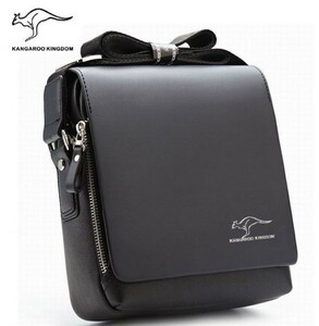 [ limitation special price ]KANGAROO KINGDOM new goods men's shoulder bag black black high class PU leather vertical great popularity brand multifunction waterproof endurance anti-bacterial fine quality 