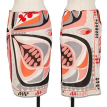 エミリオプッチEMILIO PUCCI グラフィックプリントシルクスカート ピンク白黒6_画像1