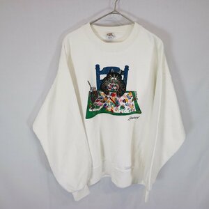 90s USA製 Crazy Shirts クリバンキャット 両面プリント スウェット シャツ 猫 キャラクター ホワイト ( メンズ M ) 中古 古着 N2188