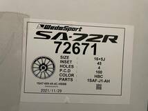 新品 WEDS ウェッズスポーツ SA72R 16x5.0+45 4/100 デイズ デイズルークス N-BOX NONE アルトワークス HA36S スペーシア 4本セット 在庫有_画像3