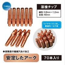 ＜線形自由選択！＞ CO2 溶接 チップ 長さ 40mm 線形（ 0.8mm 0.9mm 1.0mm 1.2mm 1.4mm ）70本_画像1