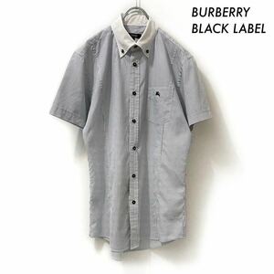 【送料無料】BURBERRY BLACK LABEL★ストライプ柄 半袖シャツ ワンポイント刺繍 バーバリー 三陽商会