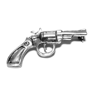 ラペルピン★ブローチ　ピストル　回転式拳銃　リボルバー　ハンドガン　アンティーク・シルバー　pin-1191