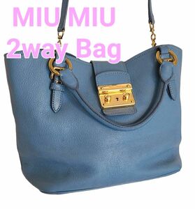 MIU MIU ミュウミュウ 2WAY ハンドバッグcollarターコイズブルー系 made in Italy