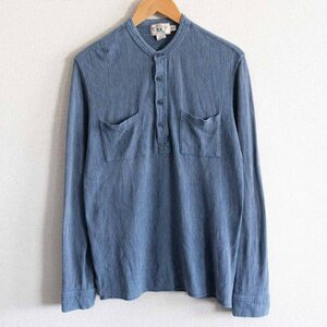 【美品】RRL 【INDIGO STRIPED PULLOVER SHIRTS】S インディゴ ストライプ プルオーバー ヘンリーネック シャツ 2306288