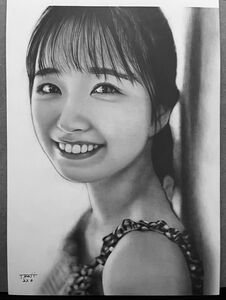 乃木坂46 五百城麻央 手描きイラスト 鉛筆画 A4 No.1