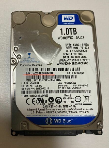 長時間使用 HDD 2.5 1TB (使用時間が長時間であるためジャンク扱い)