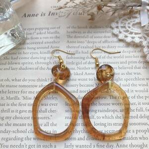  tortoise shell pattern earrings clear marble Brown Gold swaying *vintage jewelry accessories A093