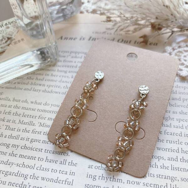 ビーズピアス お花 ゴールド系 飴色 ☆vintage jewelry accessories A098