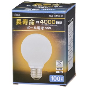 白熱球 白熱電球 フィラメント電球 ボール球 長寿命ボール電球 E26 100W形 G95ホワイト｜LB-GL96100K-WN 06-0866 オーム電機