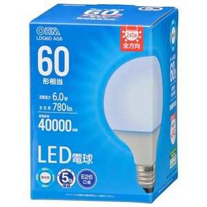 LED電球ボール電球形 E26 60形相当 G95昼光色｜LDG6D AG6 06-5530 オーム電機