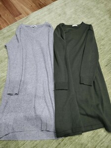 ユニクロUNIQLO　earth　ニットワンピース　グレー　カーキ