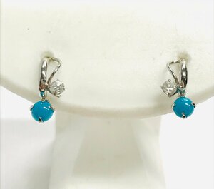 qoj.YRX09 K14WG white gold turquoise × Stone 2P earrings 