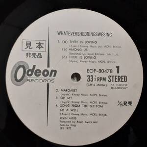 PROMO日本ODEON盤LP 見本盤 白ラベル！Kevin Ayers / Whatevershebringswesing 1972年 EOP-80478 Robert Wyatt Soft Machine Mike Oldfield