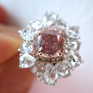 *T0001. peace most new work! natural pink diamond 1.03ct natural diamond 1.349ct top class K18WG purity Celeb liti ring 