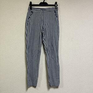 【即納】 ZARA BASIC ザラ ギンガムチェックテーパードパンツ ネイビー