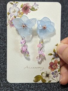 Ｎｏ．509 ハンドメイド 紫陽花×つぶつぶピアス