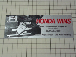 1985 F-1 WILLIAMS HONDA Nigel Mansell ステッカー (150×55mm) F1 ウイリアムズ ホンダ ナイジェル マンセル