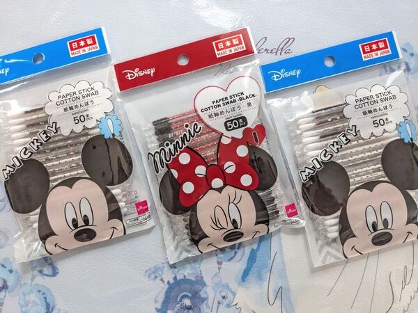 ディズニー・ミッキーマウス・ミニーマウス 綿棒 紙軸綿棒 キッズ綿棒 3点セット