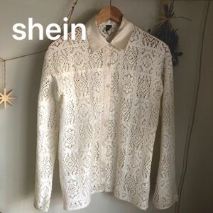 shein レース 長袖シャツ ブラウス サテン シースルー Sサイズ Mサイズ